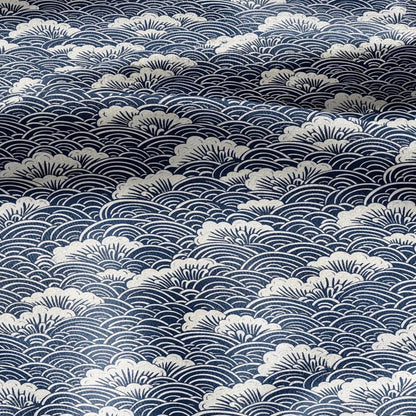 100% LINEN Fabric block print indigo on white - Japanese sea -  heavy linen fabric for upholstery home decor or medium for dress making 2150