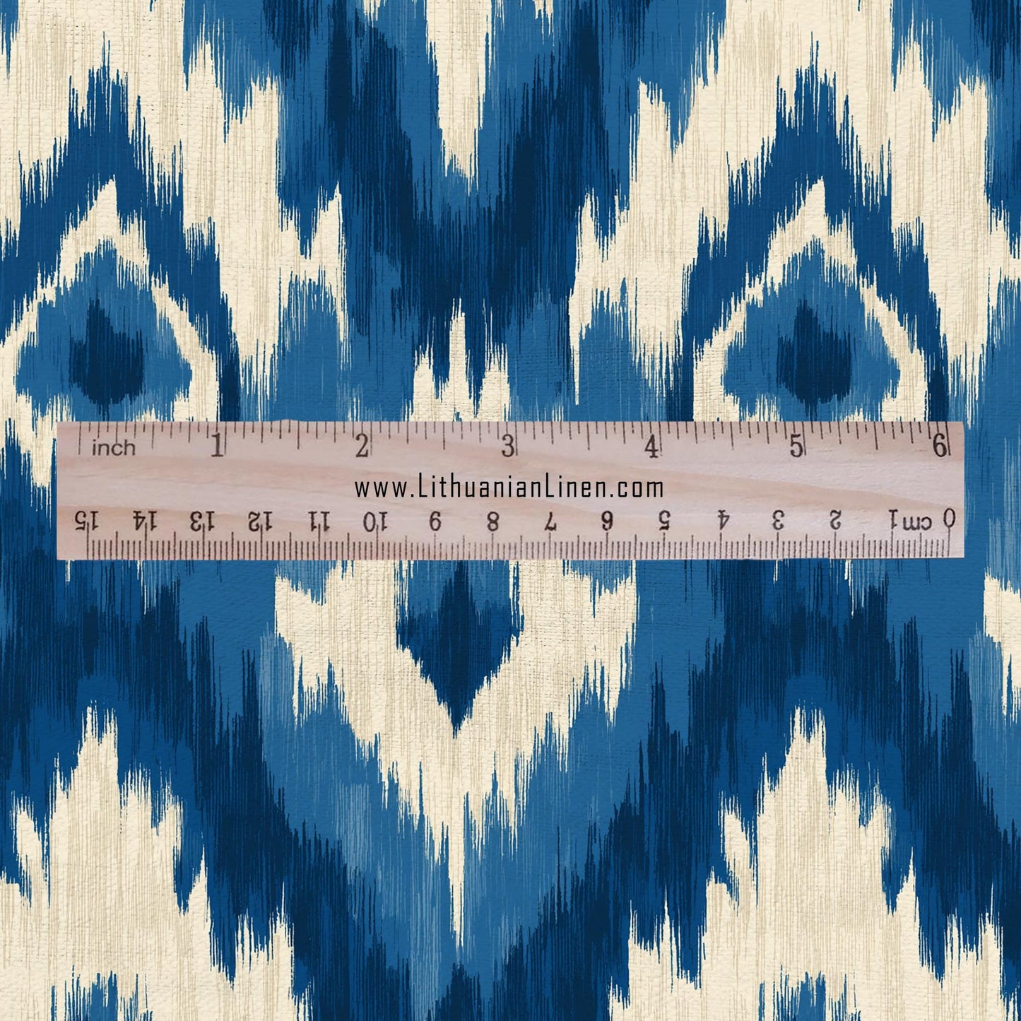 100% LINEN Fabric Abstract Ikat ethno print - Modern Blue beige - for upholstery home decor curtains pillows sewign dress 2980