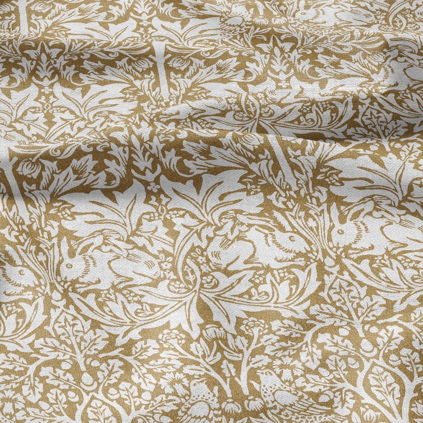 William Morris Brer rabbit yellow print 100% LINEN Fabric - British linen floral upholstery home textile Victorian fabrics 3012