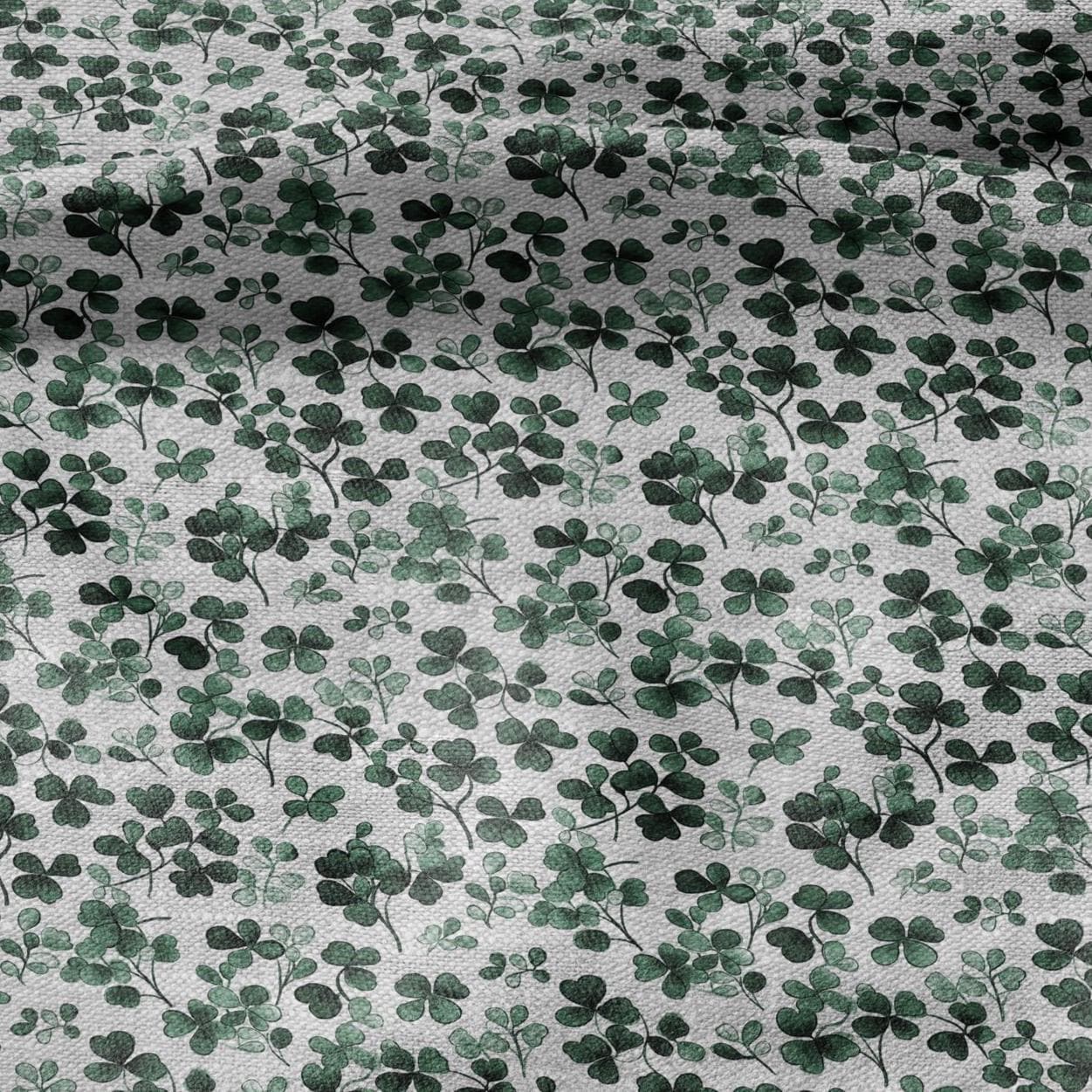 100% LINEN Fabric block print Clover leaves green on grey - oatmeal linen fabric with botanical print for upholstery home decor 3027