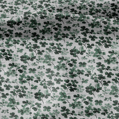 100% LINEN Fabric block print Clover leaves green on grey - oatmeal linen fabric with botanical print for upholstery home decor 3027
