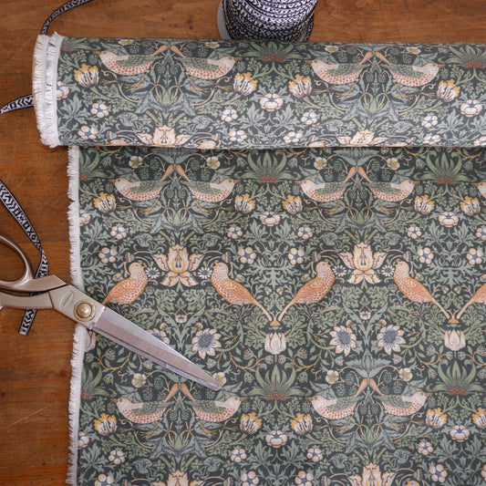 William Morris Strawberry thief 100% LINEN  Art and Crafts Fabric , William Morris 200gsm flax linen fabric Strawberry Willow