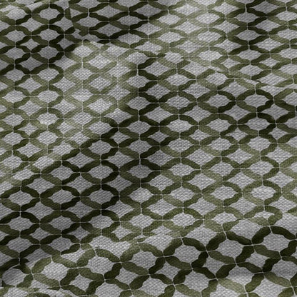 100% LINEN Fabric Green geometric print - oatmeal linen fabric floral botanical - heavy for home decor clothing 3063