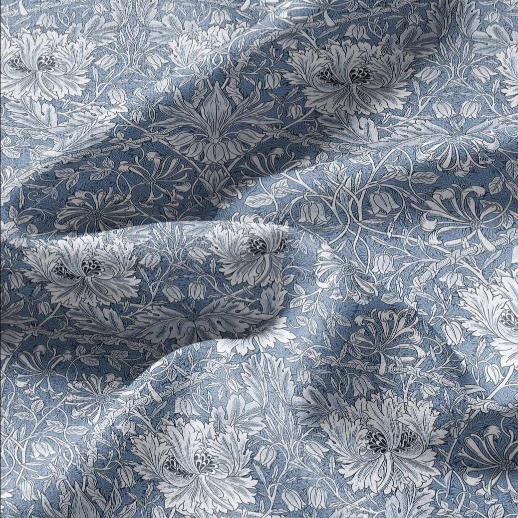 100% linen fabric William Morris Honeysuckle blue print - Victorian Art crafts - Historical pattern fabric upholstery dress making 3301
