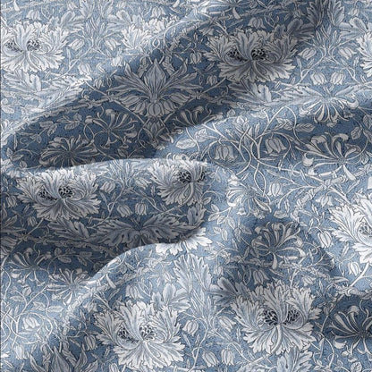 100% linen fabric William Morris Honeysuckle blue print - Victorian Art crafts - Historical pattern fabric upholstery dress making 3301