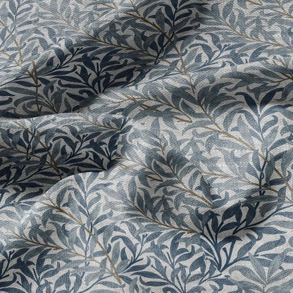 100% LINEN Fabric William Morris Bough Willow - oatmeal natur linen fabric with botanical print - Victorian Art Craft Historical blue 3195