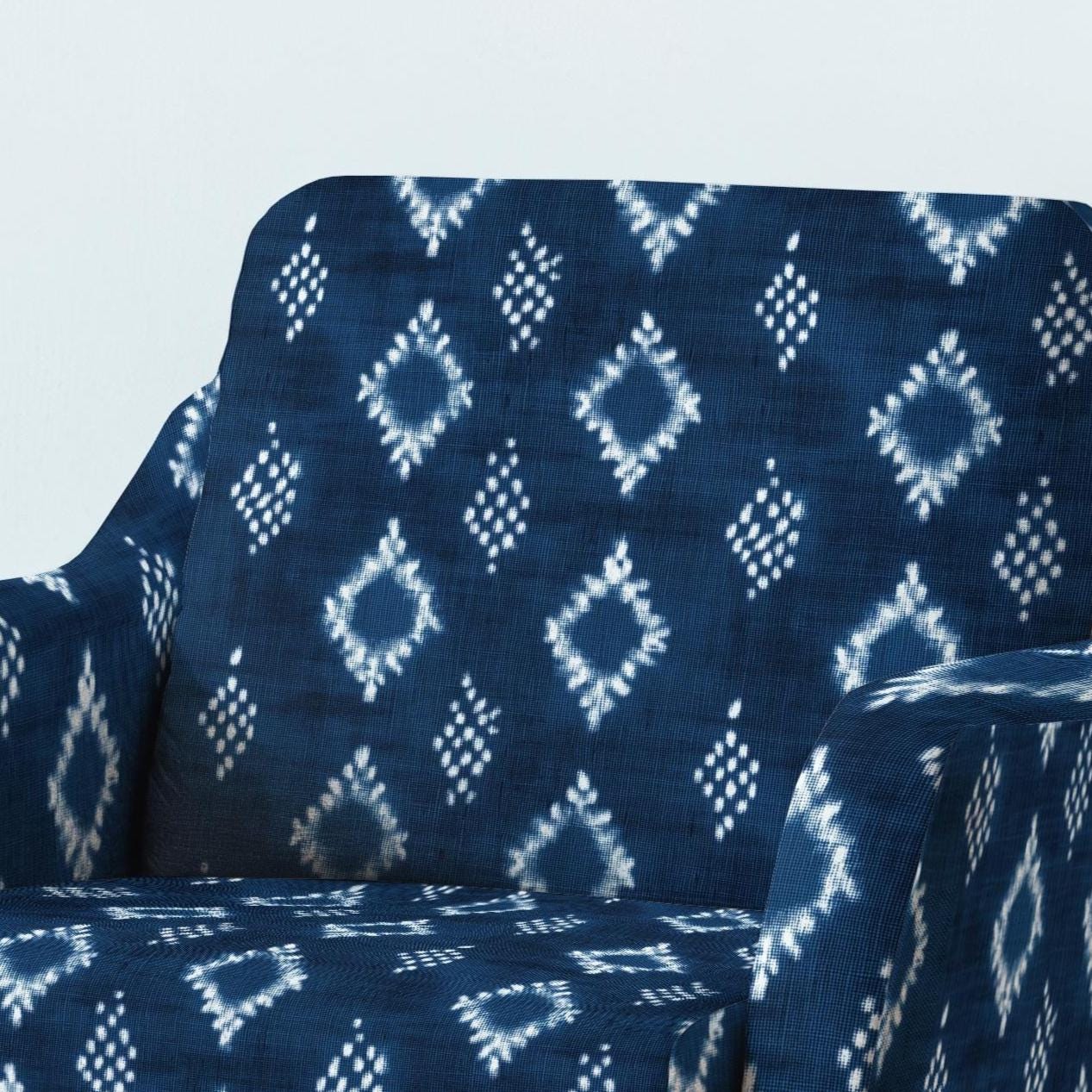 100% LINEN Fabric UPHOLSTERY 12oz - Indigo Shibori abstract - Modern Geometric Dark Blue Neutral Minimal upholstery 2975