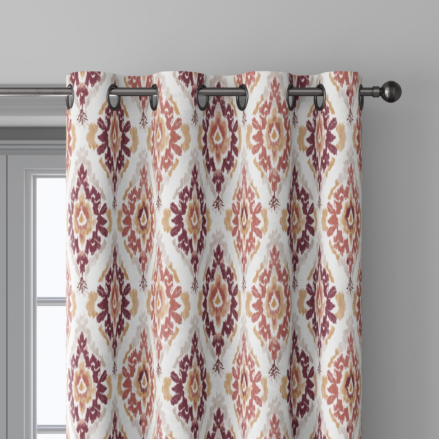 100% linen fabric red Ivory ikat floral print - Botanical artisanal Pattern - Ornate Home Decor 3425