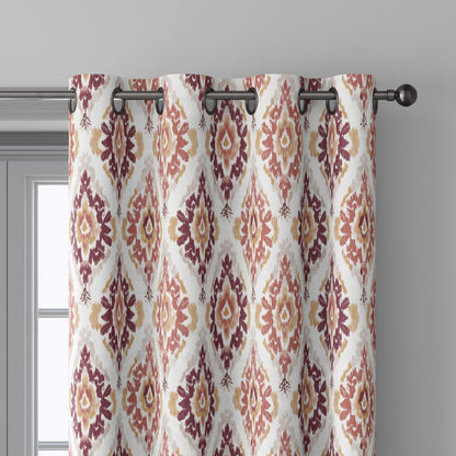 100% linen fabric red Ivory ikat floral print - Botanical artisanal Pattern - Ornate Home Decor 3425