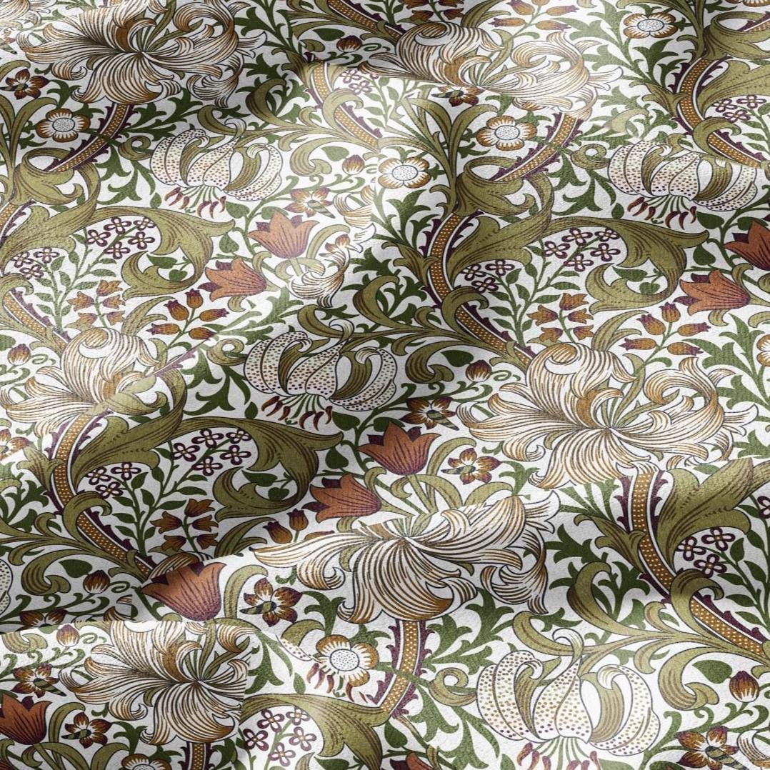 William Morris Willow Golden Lily Beige 100% LINEN Fabric - British linen floral upholstery home textile Victorian fabrics 3241