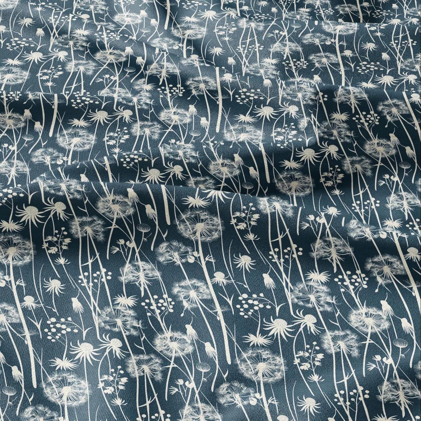 100% linen Dandelion teal prints fabric for Curtain Upholstery Cushion - Art deco flower print fabric for dress making sewing