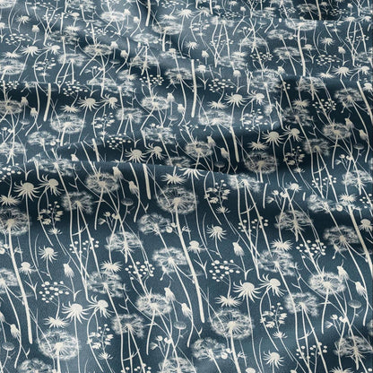 100% linen Dandelion teal prints fabric for Curtain Upholstery Cushion - Art deco flower print fabric for dress making sewing