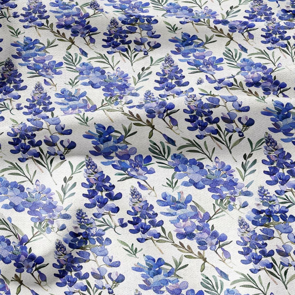 100% LINEN Fabric Blue Lupin print - floral modern - flower blossom upholstery home decor clothing sewing 2972
