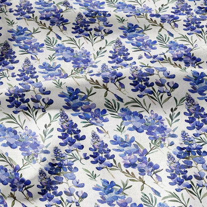 100% LINEN Fabric Blue Lupin print - floral modern - flower blossom upholstery home decor clothing sewing 2972