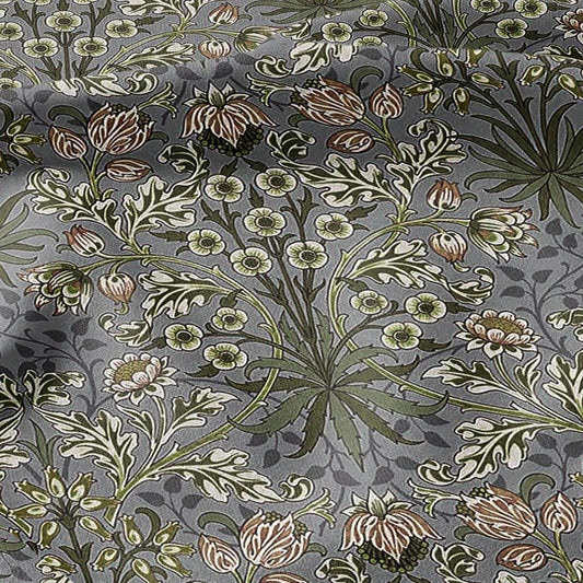 100% LINEN Fabric William Morris hyacinth grey colorful print - Modern vintage botanical - Victorian Art Craft gray 3259