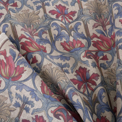 100% LINEN Fabric Art deco - Arched print linen Fabric upholstery home textile Art Nouveau Designer Textile Medieval Inspired Vintage