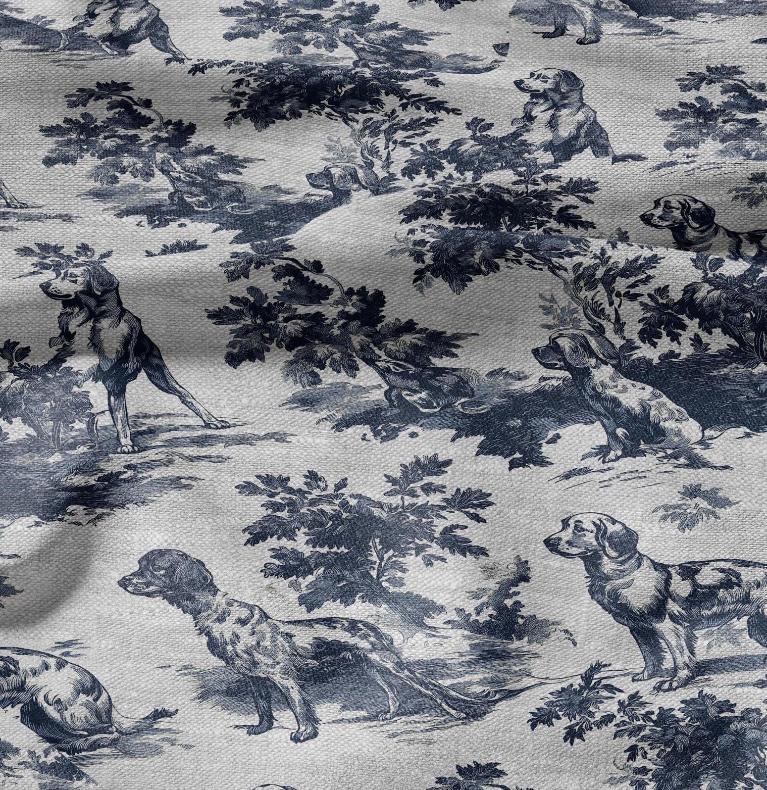 100% LINEN Fabric Toile de jouy Dog - linen Fabric by the Yard by LithuanianLinen for upholstery dressmaking curtains home textile