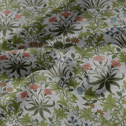 100% LINEN Fabric William Morris print Celandine - botanical green gray floral on oatmeal linen - modern vintage 3161