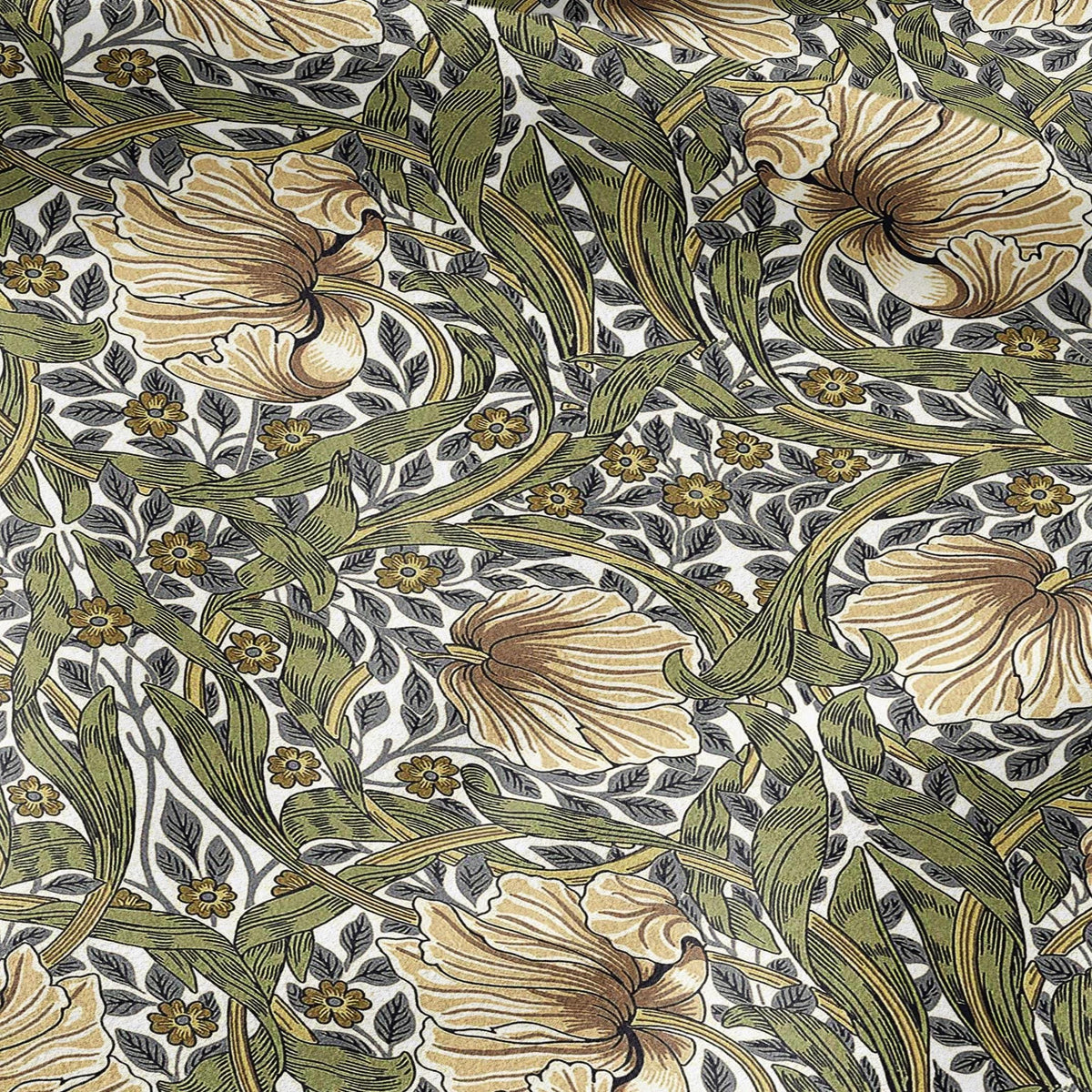 100% LINEN fabric - William Morris Pimpernel olive green beige - British Victorian Art Craft flax - sewing home decor or clothing 3816
