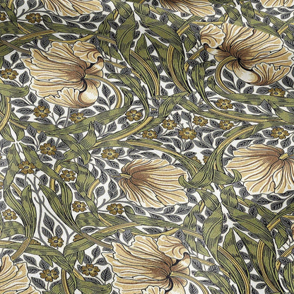 100% LINEN fabric - William Morris Pimpernel olive green beige - British Victorian Art Craft flax - sewing home decor or clothing 3816