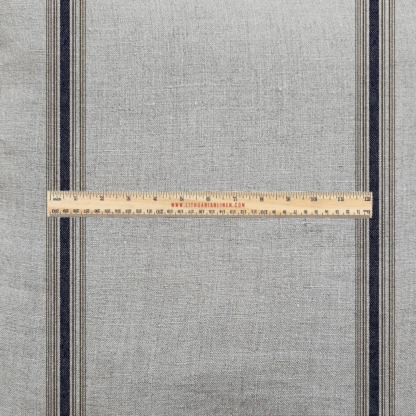 100% LINEN Fabric UPHOLSTERY 12oz - Belgian ticking stripe on natural taupe grey linen - Modern vintage upholstery 2819