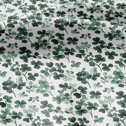 100% LINEN Fabric Block print Clover leaves - botanical upholstery home textile artisan fabrics green white 3027