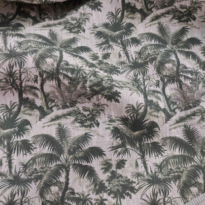 100% LINEN Fabric floral green palm trees print on oatmeal natur linen, linen botanical fabric for upholstery home decor