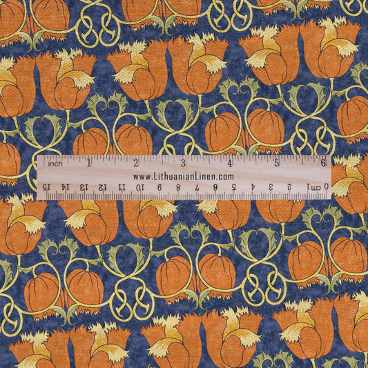 100% linen Vintage tulips fabric for Curtain Upholstery Cushion - red navy blue floral print fabric for dress making sewing