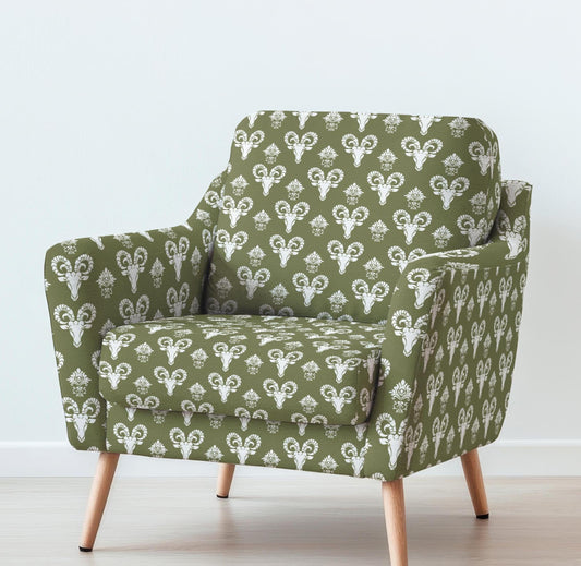 100% LINEN Fabric UPHOLSTERY 12oz - Grandmillenniar Animal print on linen - Modern vintage Victorain Sheep Aries upholstery 2153