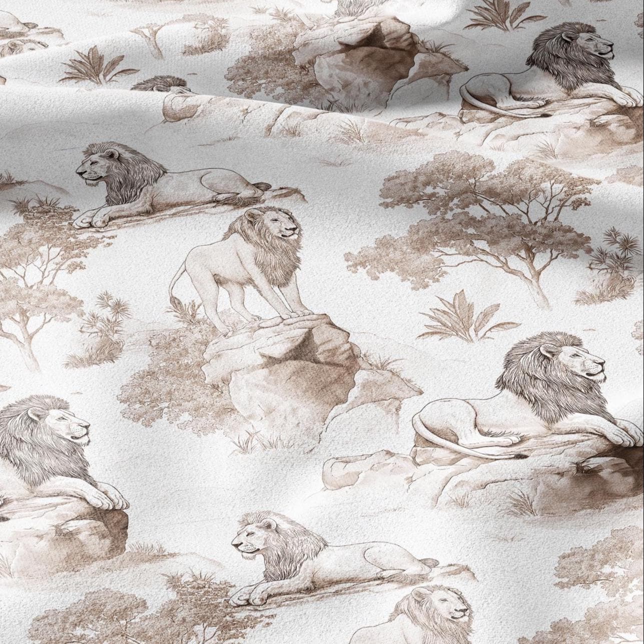 100% LINEN Fabric Lion print - animal block print  - for upholstery home decor - medium for dress making 2906