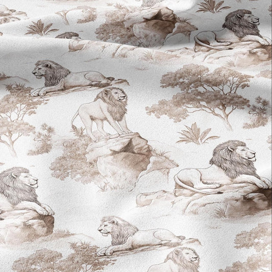 100% LINEN Fabric Lion print - animal block print  - for upholstery home decor - medium for dress making 2906