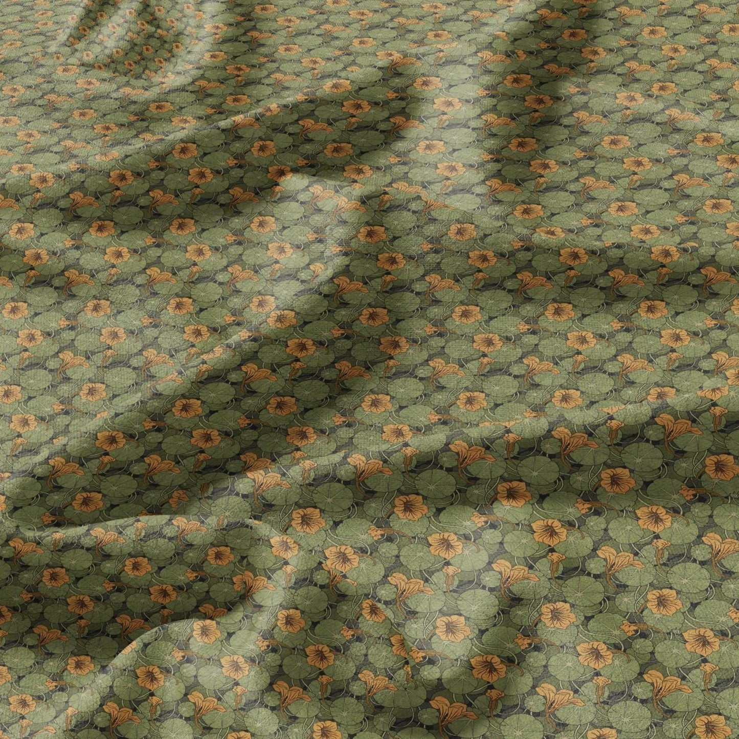 100% linen Nasturtium prints fabric for Curtain Upholstery Cushion - Art deco orange flower print fabric for dress making sewing