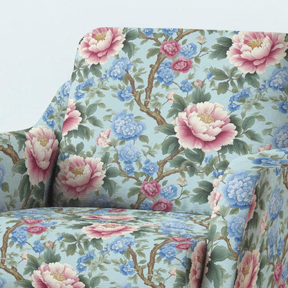 100% LINEN Fabric UPHOLSTERY 12oz - Chinoiserie peony floral print on linen blossom 2282