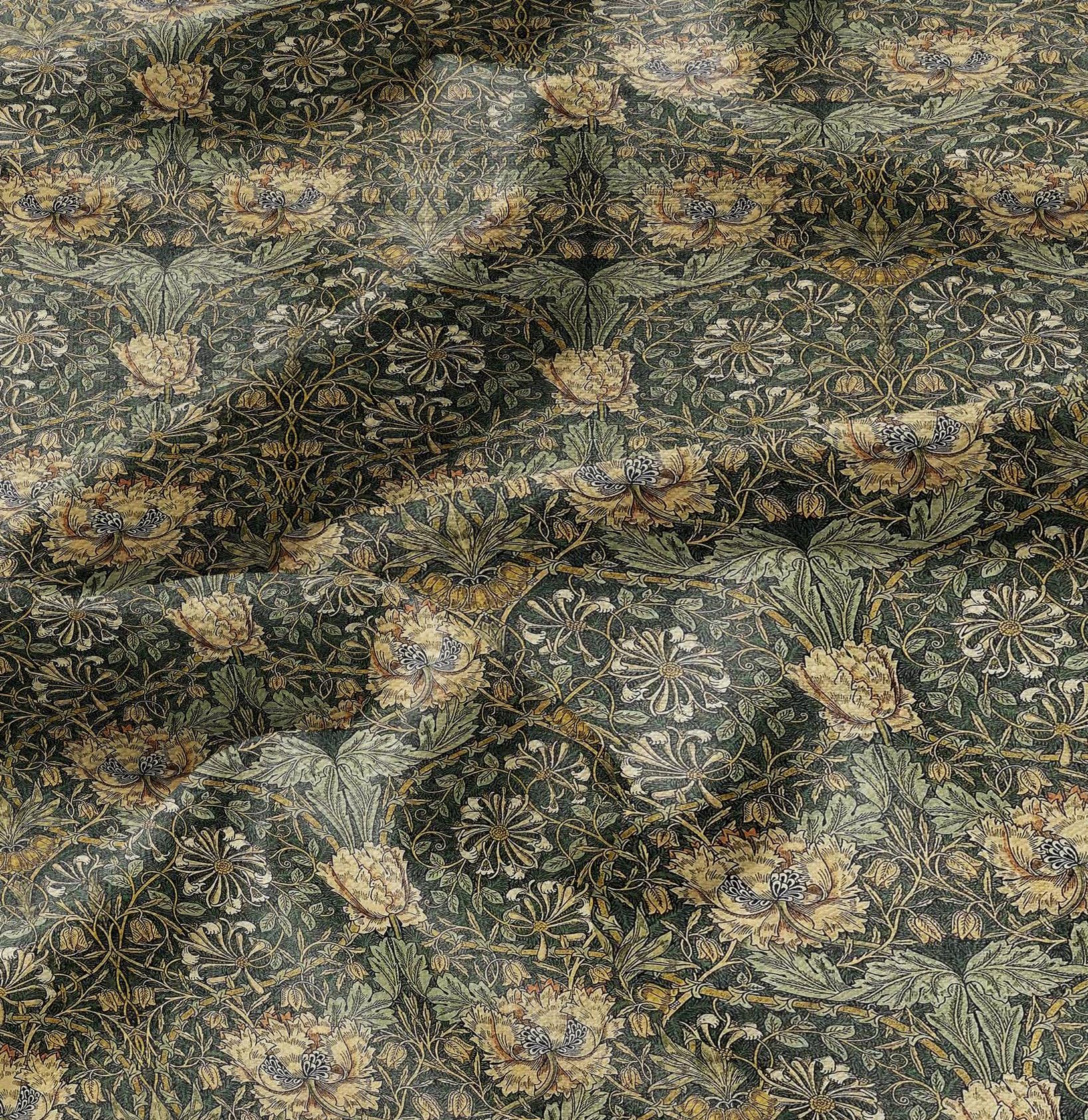 100% linen fabric William Morris Honeysuckle print - Victorian Art crafts linen Fabric - Historical pattern fabric upholstery dress making
