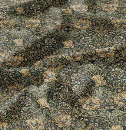 100% linen fabric William Morris Honeysuckle print - Victorian Art crafts linen Fabric - Historical pattern fabric upholstery dress making