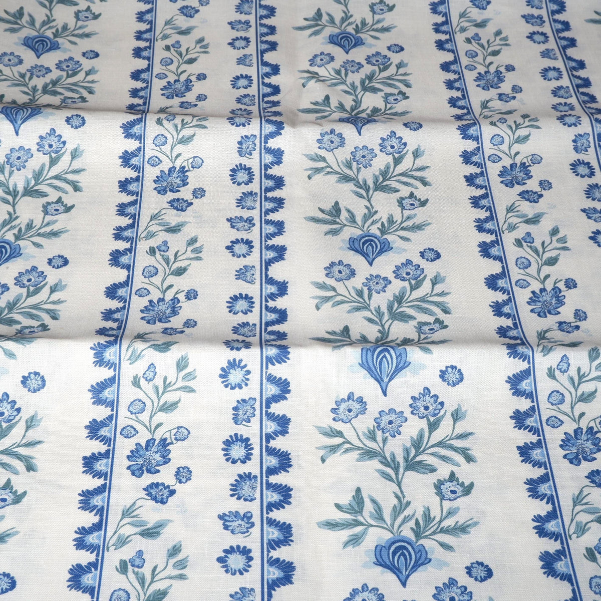 100% LINEN Fabric Floral stripe blue green white - french linen floral upholstery home textile Victorian fabrics 2153