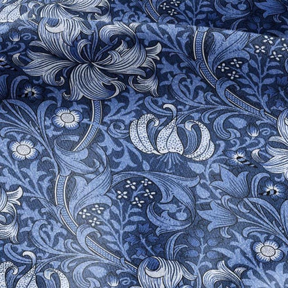 100% LINEN Fabric William Morris Golden Lily blue white - British linen floral upholstery home textile Victorian fabrics 3226