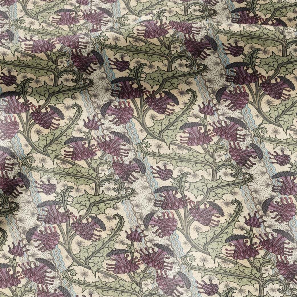 100% linen Thistle prints fabric for Curtain Upholstery Cushion - wildflower Art deco flower print fabric for dress making sewing