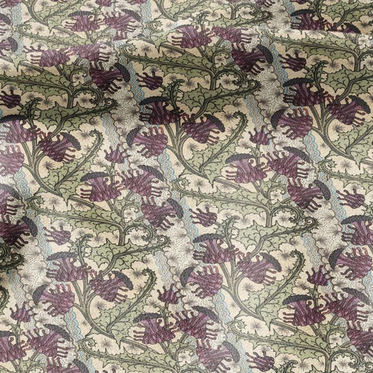 100% linen Thistle prints fabric for Curtain Upholstery Cushion - wildflower Art deco flower print fabric for dress making sewing