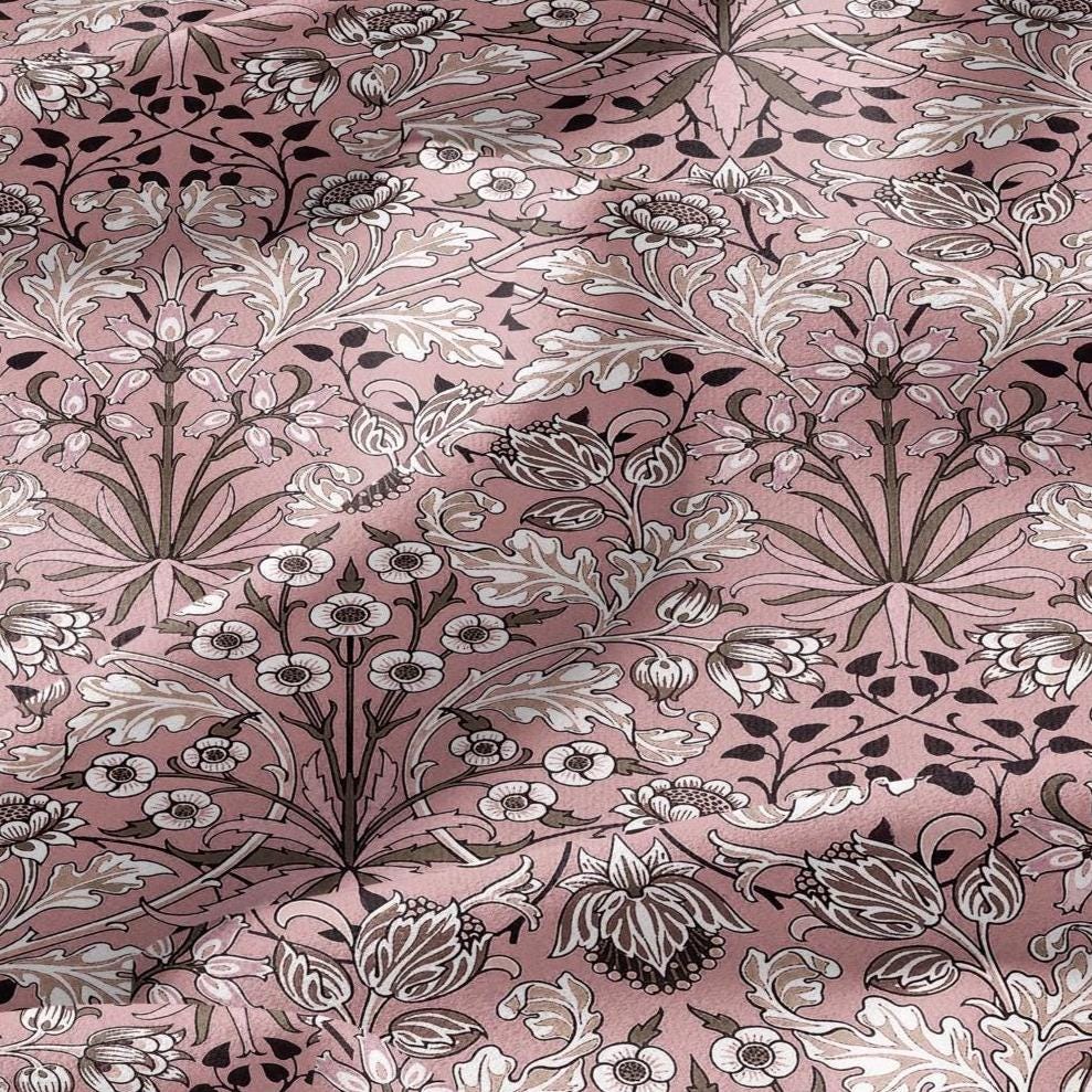 100% LINEN Fabric William Morris Hyacinth pink print - British linen floral upholstery home textile Victorian fabrics navy blue 3252