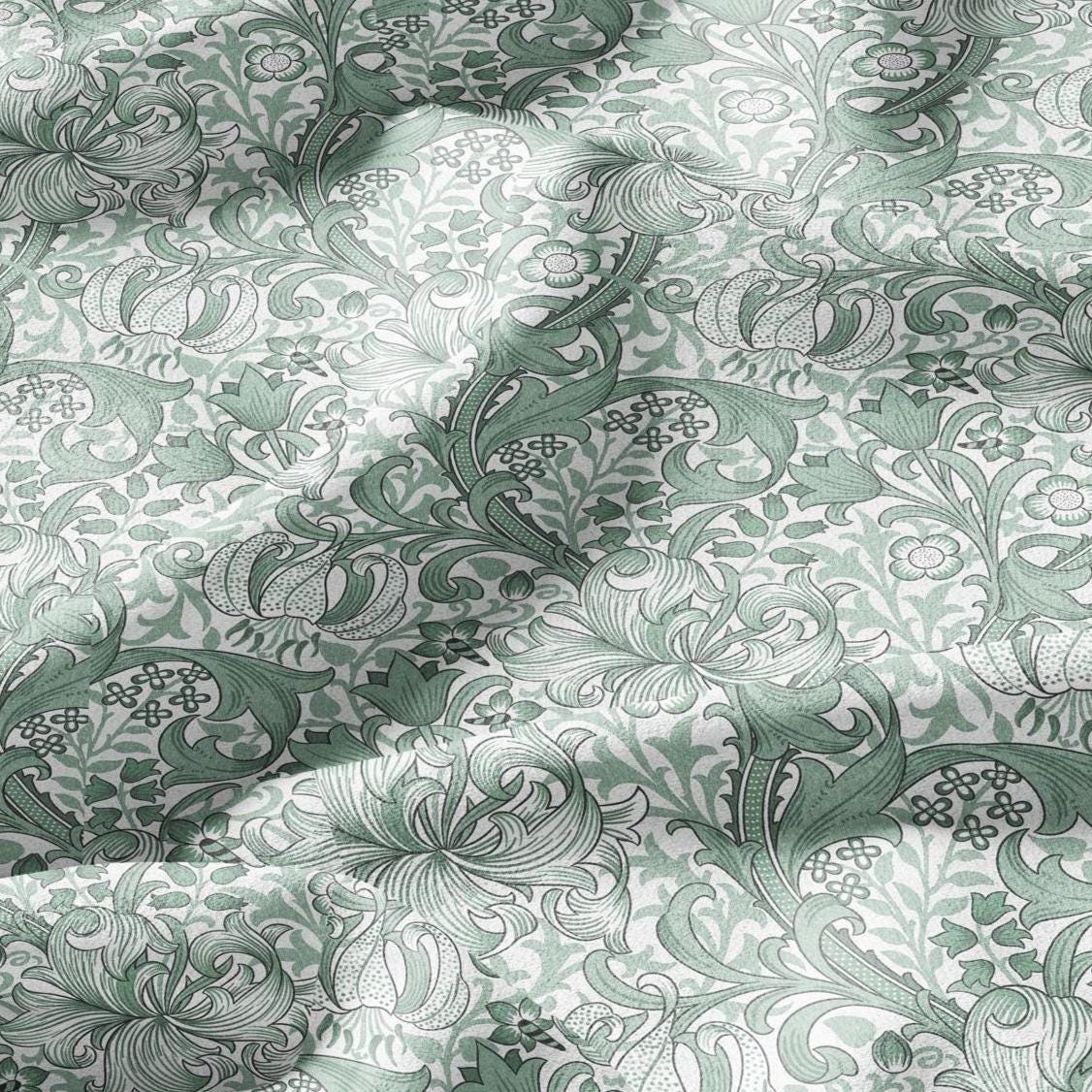 William Morris Golden Lily sage green 100% LINEN Fabric - British linen floral upholstery home textile Victorian fabrics 3234