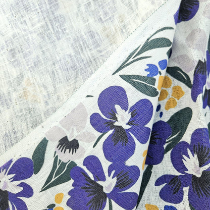 100% LINEN Fabric purple floral print - heavy linen fabric with dark purple print for upholstery home decor curtains dress making 2265