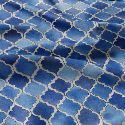 100% LINEN Fabric Abstract Blue Santorini Tiles print - modern contemporary print on linen fabric upholstery dress making curtains