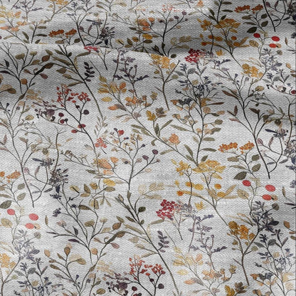 100% LINEN Fabric meadow flower print - floral yellow brown gray print on oatmeal linen for home decor sewing dress clothing 2352