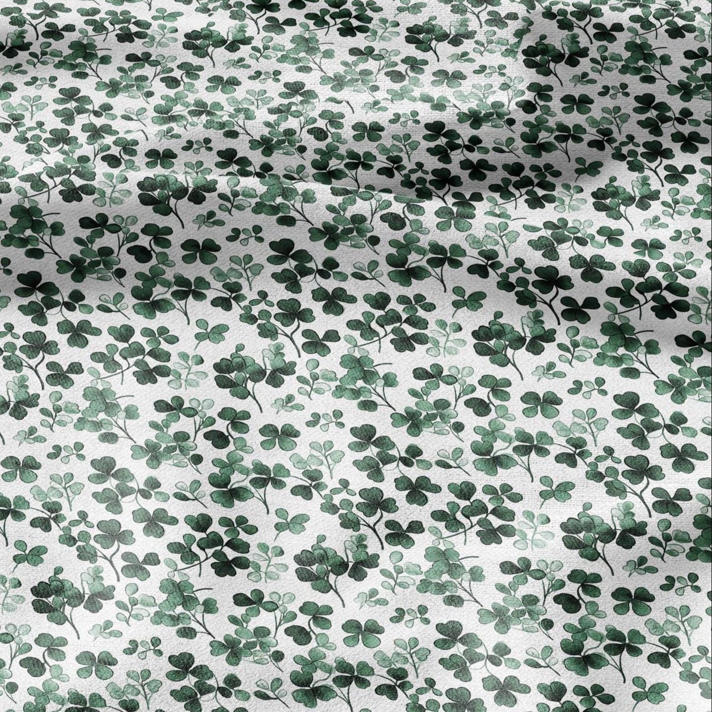 100% LINEN Fabric Block print Clover leaves - botanical upholstery home textile artisan fabrics green white 3027