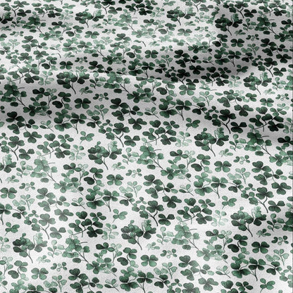 100% LINEN Fabric Block print Clover leaves - botanical upholstery home textile artisan fabrics green white 3027