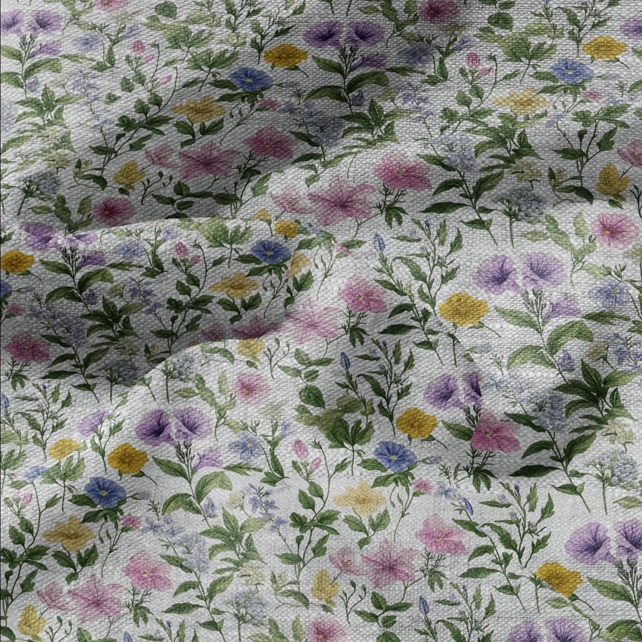 100% LINEN Fabric Summer flowers print - pink green yellow print on oatmeal linen for home decor sewing dress clothing 2209
