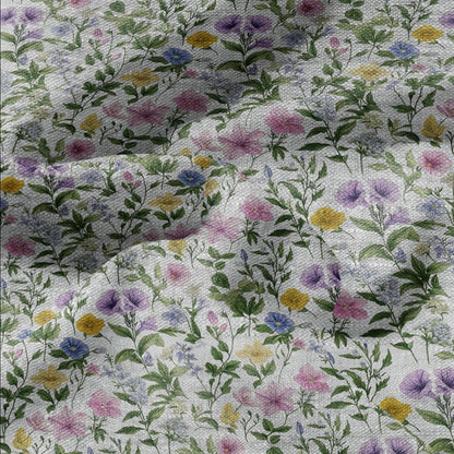 100% LINEN Fabric Summer flowers print - pink green yellow print on oatmeal linen for home decor sewing dress clothing 2209