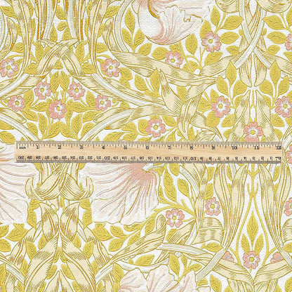 100% LINEN fabric - William Morris Pimpernel yellow pink - British Victorian Art Craft flax - sewing home decor or clothing 3837