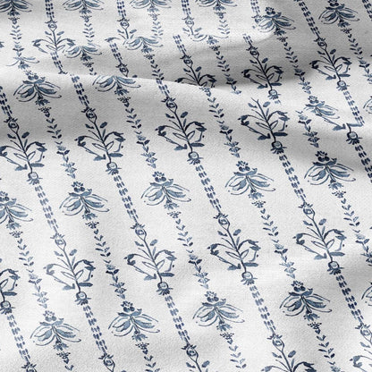 100% LINEN Fabric stripe print blue linen - floral fabric for upholstery home decor dress making 2359